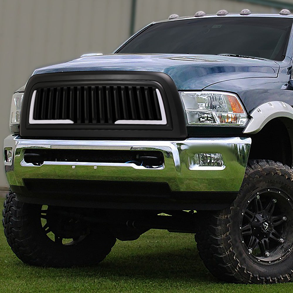 Black Matte Badgeless Vertical Slat Style Front Grille w/LED For 10-18 Ram 3500