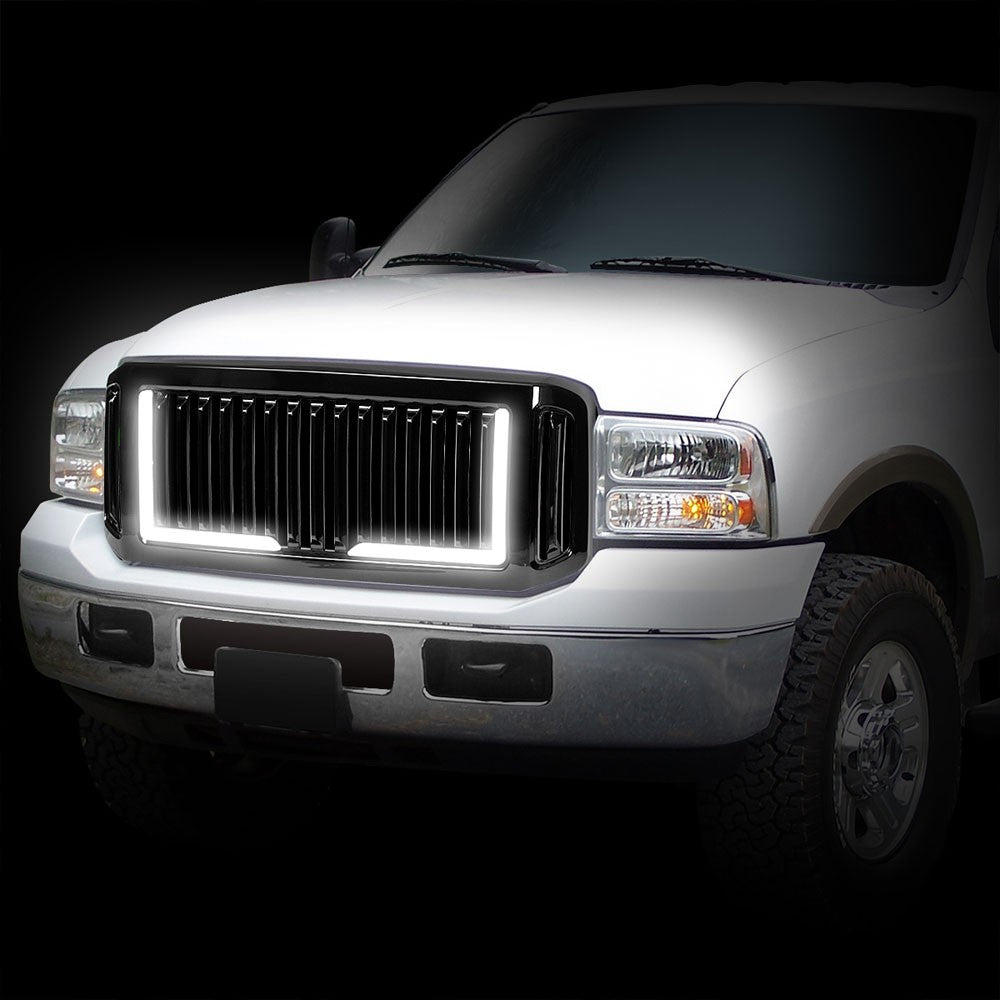 05 Ford Excursion Glossy Black Vertical w/LED Front Grille