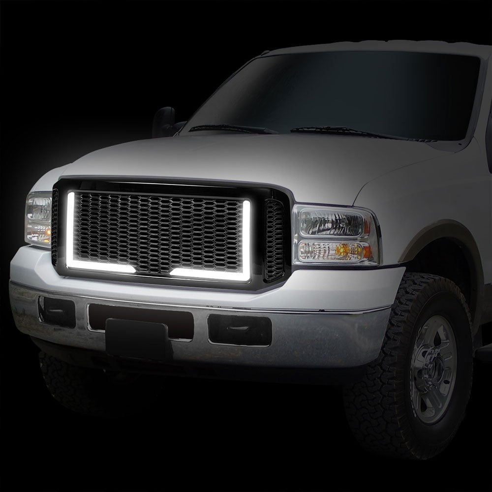 05 Ford Excursion Glossy Black Mesh w/LED Front Grille