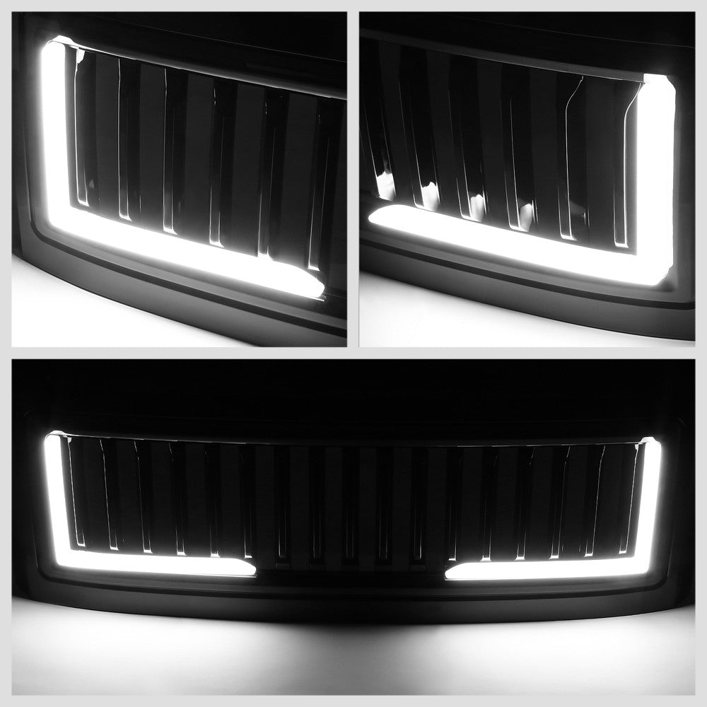 Black Glossy Badgeless Vertical Slat Style Front Grille w/LED For 08-10 F-250 SD