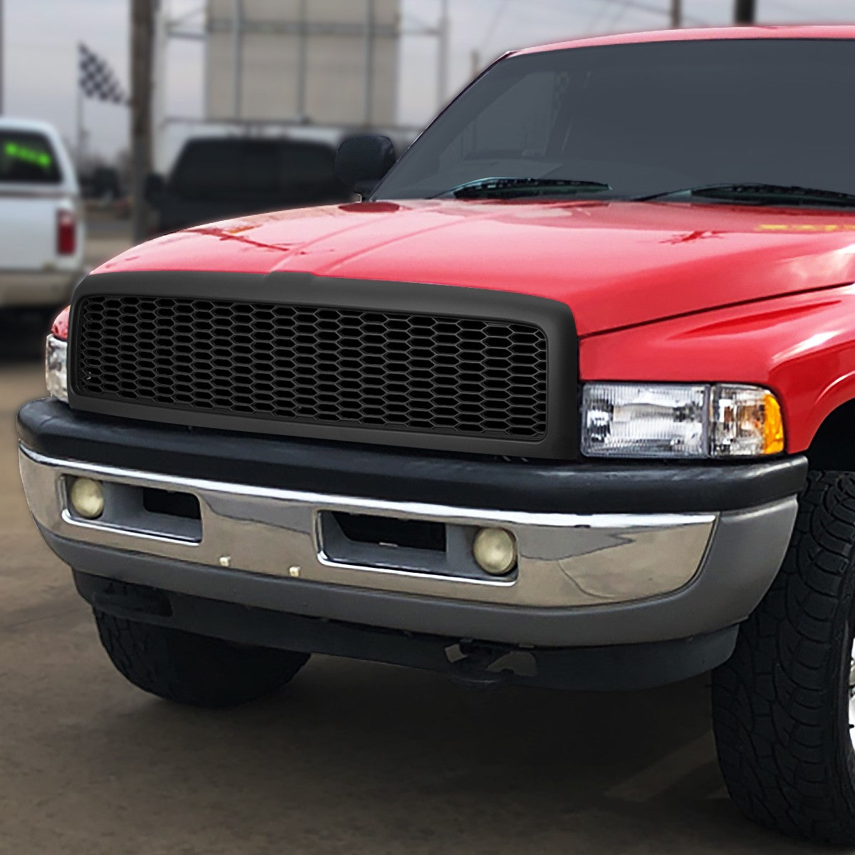 Black Matte Honeycomb Mesh Front Grille 94-02 Dodge Ram 1500 2500 3500 BFC-FGR-1-OH-005-MBK-1