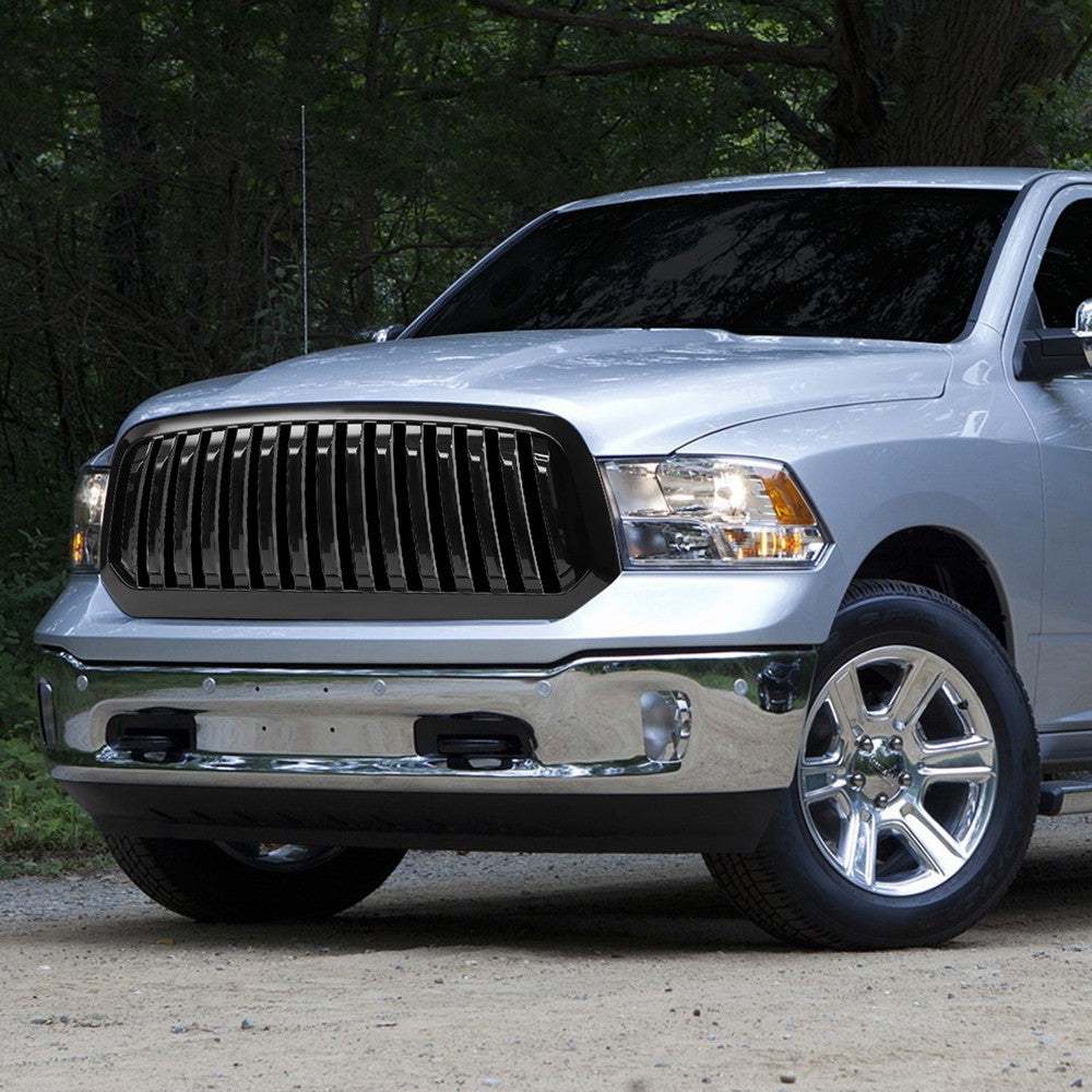 Black Glossy Badgeless Vertical Slat Style Front Grille For 13-18 Ram 1500