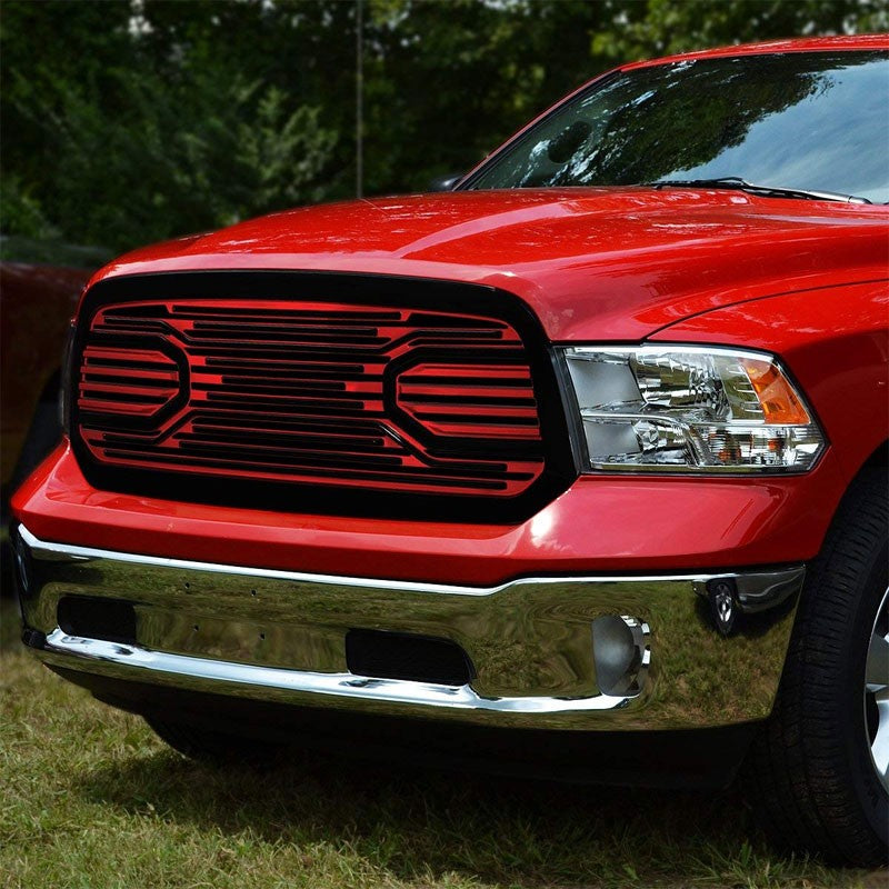 Black Frame/Red Vent Louver Front Replacement Grille For 13-18 Ram 1500 V6/V8-Exterior-BuildFastCar