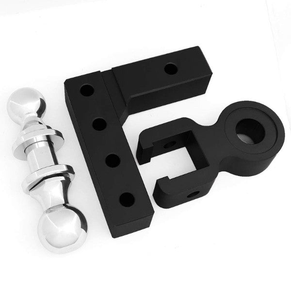 Black Universal Aluminum Dual Ball Mount Adjustable Trailer Tow Hitch Receiver-Truck & Towing-BuildFastCar-BFC-HITCALU-001BK