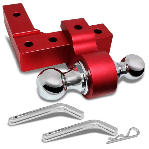 Red Universal Aluminum Dual Ball Mount Adjustable Trailer Tow Hitch Receiver-Truck & Towing-BuildFastCar-BFC-HITCALU-001RD