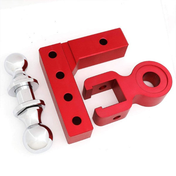 Red Universal Aluminum Dual Ball Mount Adjustable Trailer Tow Hitch Receiver-Truck & Towing-BuildFastCar-BFC-HITCALU-001RD