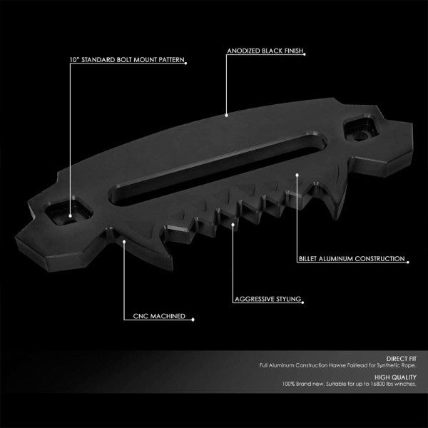 10" Black Universal Aluminum Hawse Fairlead For Synthetic Winch Rope/Cable ATV-Truck & Towing-BuildFastCar-BFC-HITCALU-003BK