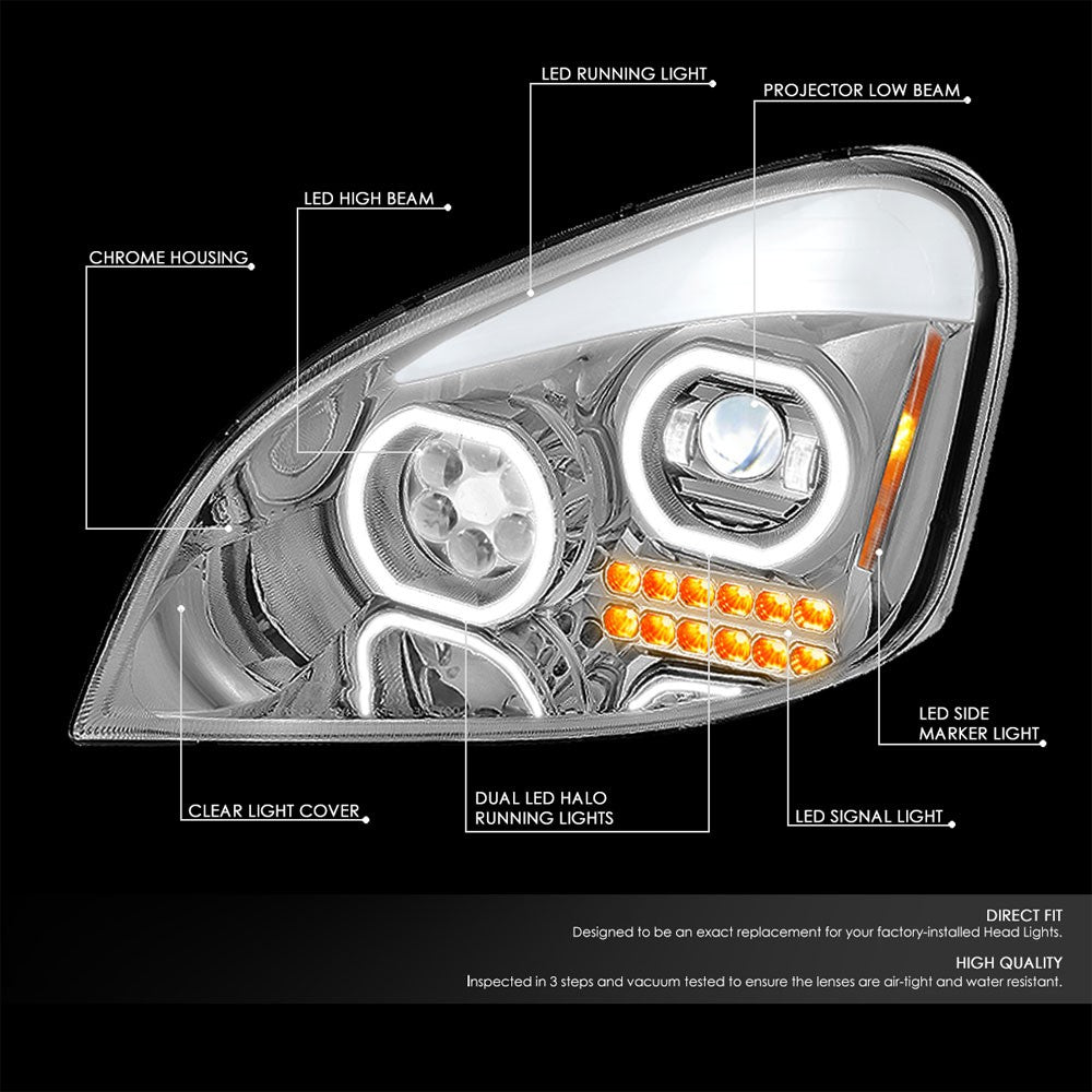 Chrome Housing Clear Lens LED Trailer Headlight For 08-17 Freightliner Cascadia