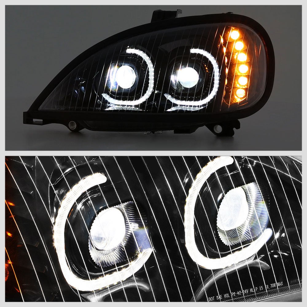 Black Housing Clear Lens LED Trailer Headlight For 04-17 Freightliner Columbia