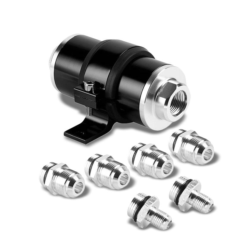 Universal Black 30 Microns Aluminum Reusable Inline Fuel/Oil Filter+Bracket Kit-Performance-BuildFastCar