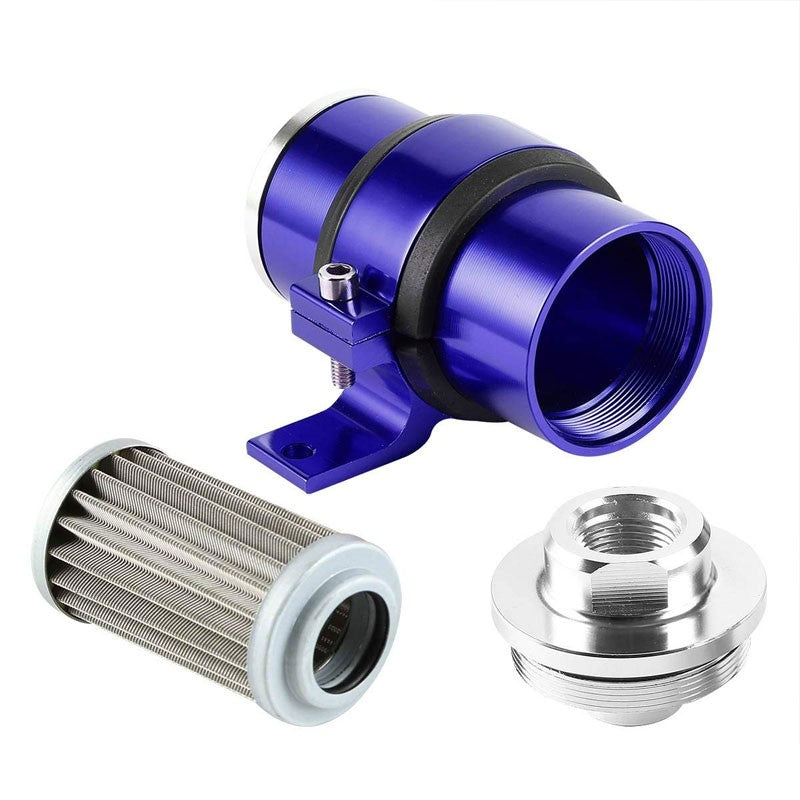 Universal Blue 30 Microns Aluminum Washable Inline Fuel/Oil Filter+Bracket Kit-Performance-BuildFastCar