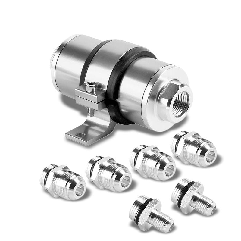 Universal Silver 30 Microns Aluminum Washable Inline Fuel/Oil Filter+Bracket Kit-Performance-BuildFastCar
