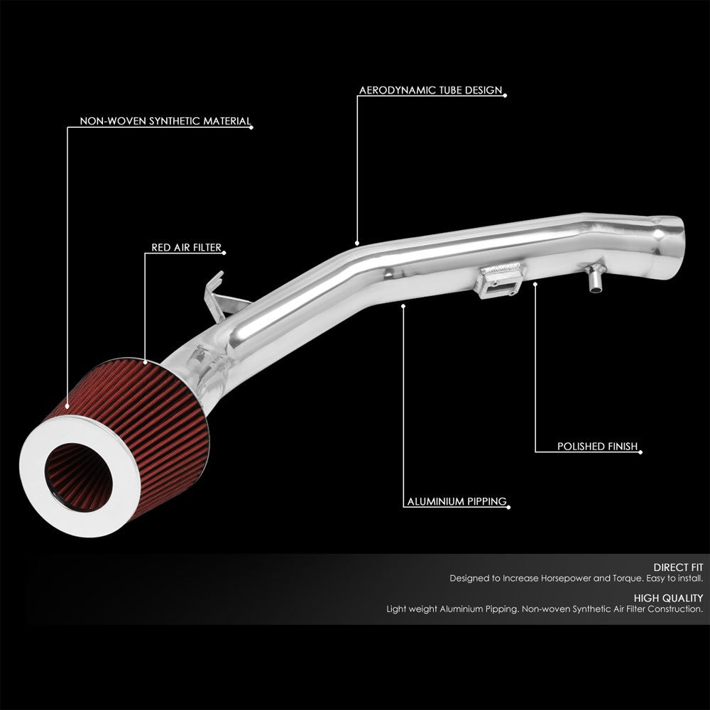 Polish Aluminum/Red Cone Filter Cold Air Intake For 04-06 Nissan Maxima 3.5L V6