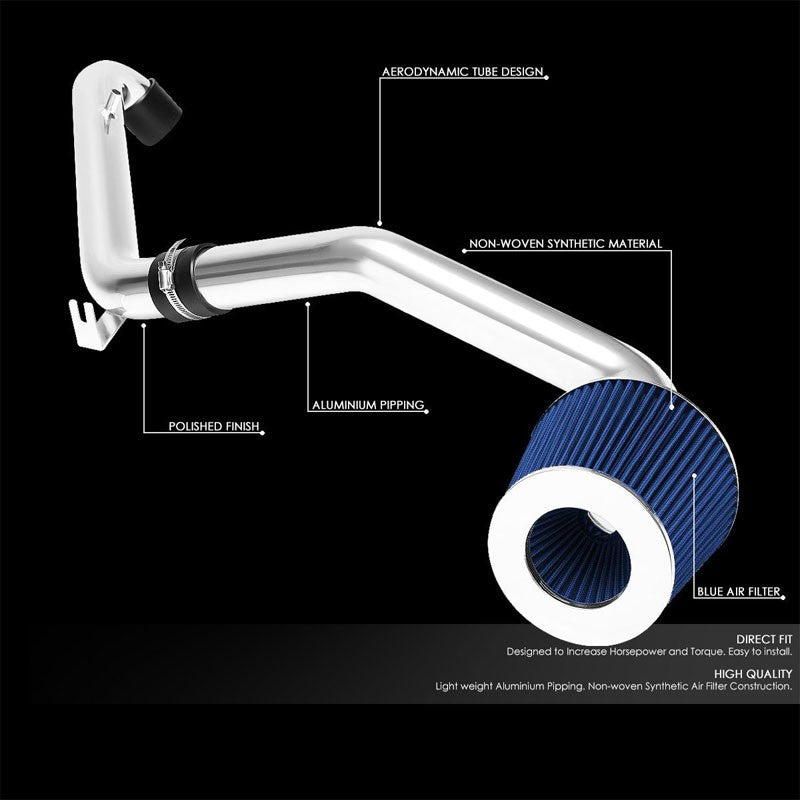 2.50" Polish Pipe Blue Cone Filter Cold Air Intake Kit For 96-00 Civic CX DX LX-Performance-BuildFastCar