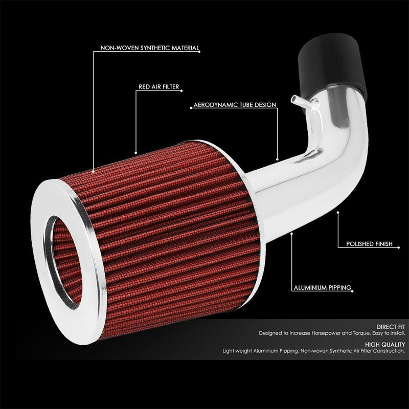 Polish Pipe Red Dry Cone Filter Shortram Air Intake Kit For 03-08 Tiburon 2.0L-Performance-BuildFastCar
