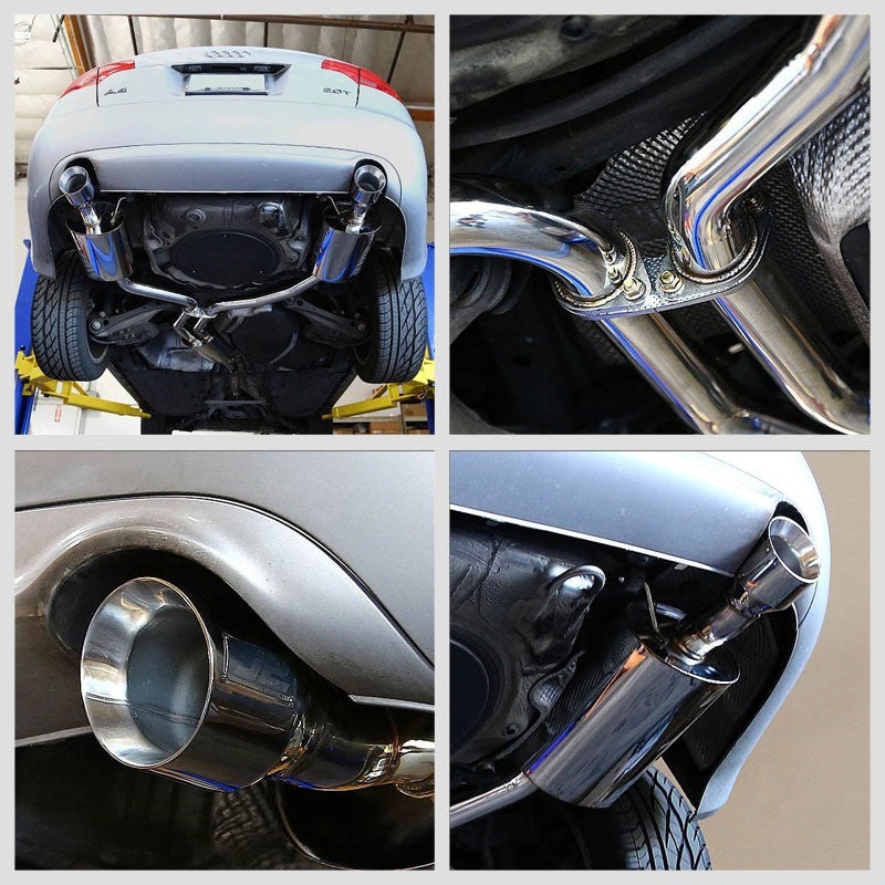 4" Dual Round Slant Roll Muffler Tip Exhaust Catback System For 03-08 A4 DOHC-Performance-BuildFastCar