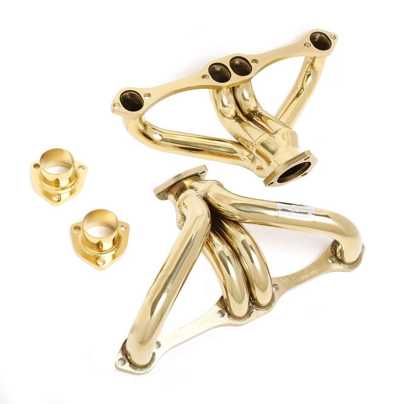 J2 Gold Small Block Hugger Exhaust Header For 66-96 Chevy SBC 305 327 350 400