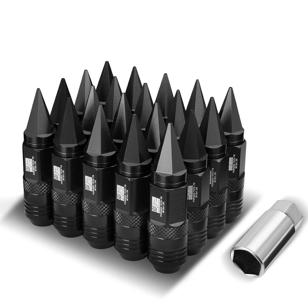 J2 20PCs Black M12x1.25 Open / Closed End Spike 81mm Tall Lug Nuts J2-LN-T7-029-125-BK