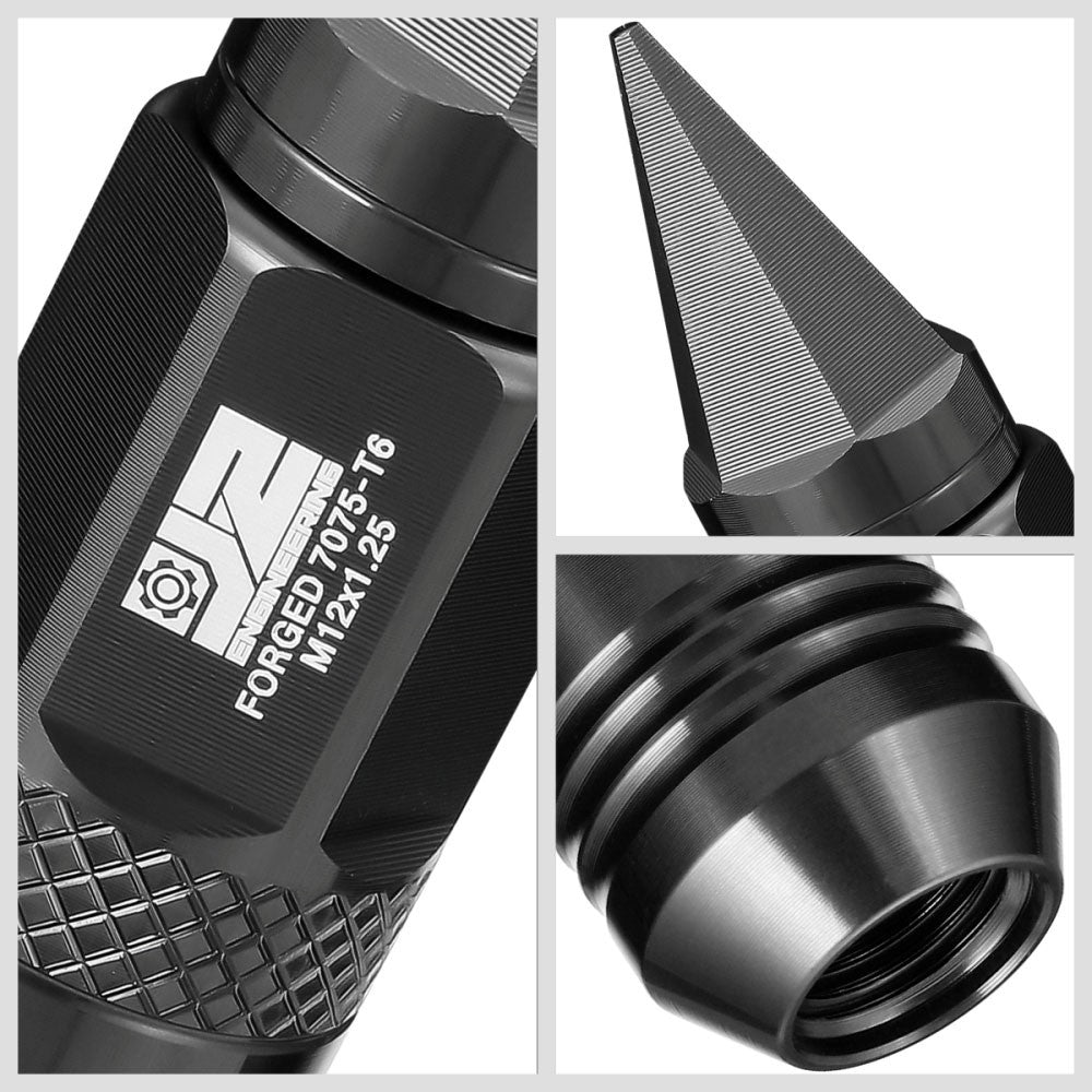 J2 20PCs Black M12x1.25 Open / Closed End Spike 81mm Tall Lug Nuts J2-LN-T7-029-125-BK