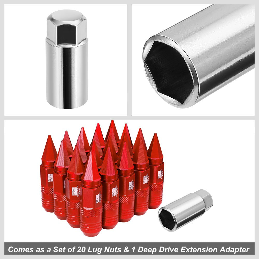 J2 20PCs Red M12x1.25 Open / Closed End Spike 81mm Tall Lug Nuts J2-LN-T7-029-125-RD