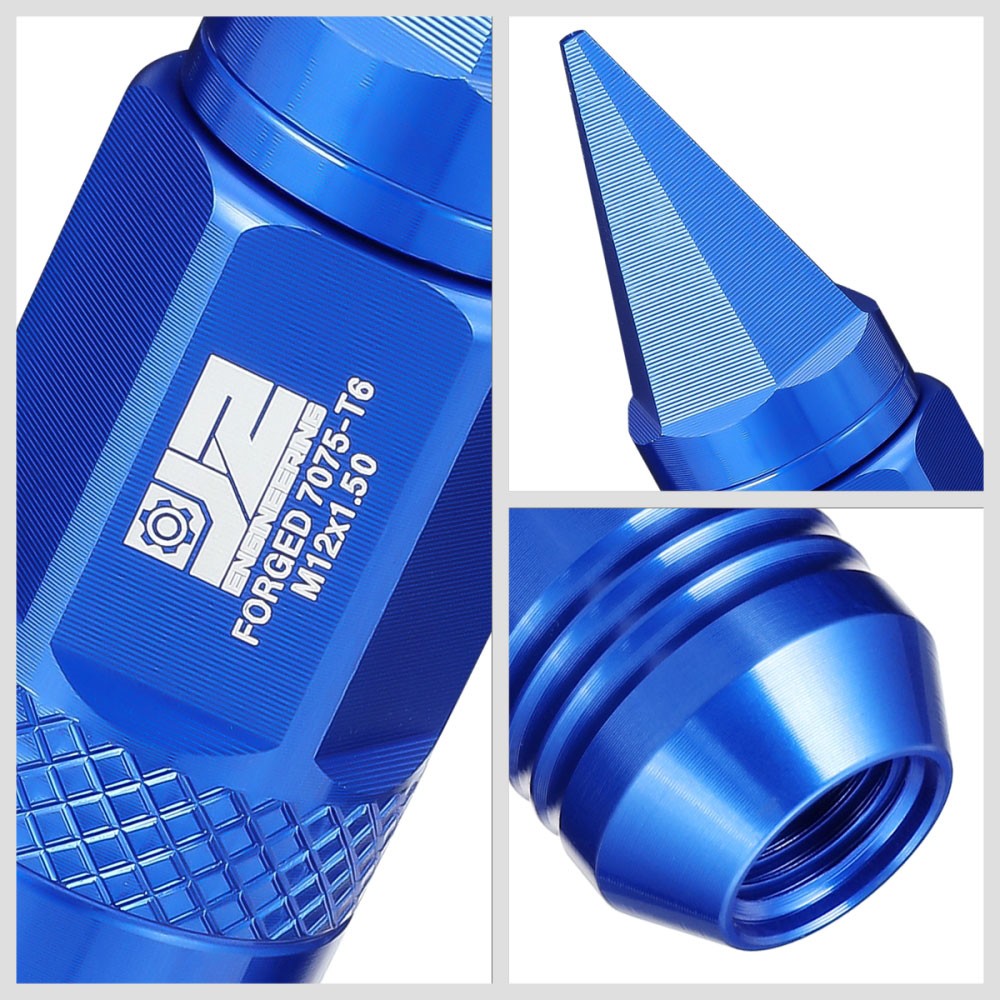 J2 20PCs Blue M12x1.5 Open / Closed End Spike 81mm Tall Lug Nuts J2-LN-T7-029-15-BL