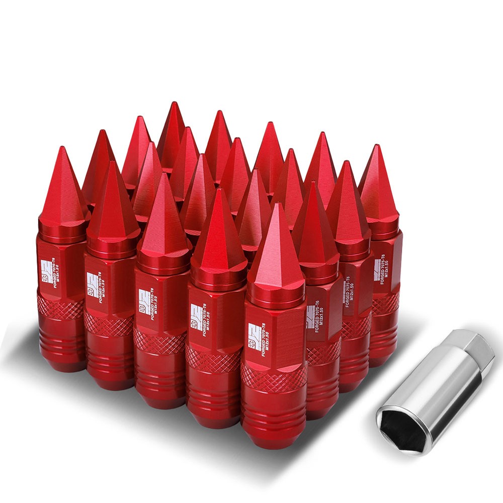 J2 20PCs Red M12x1.5 Open / Closed End Spike 81mm Tall Lug Nuts J2-LN-T7-029-15-RD