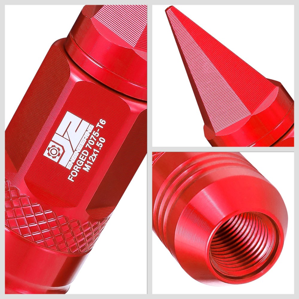 J2 20PCs Red M12x1.5 Open / Closed End Spike 81mm Tall Lug Nuts J2-LN-T7-029-15-RD