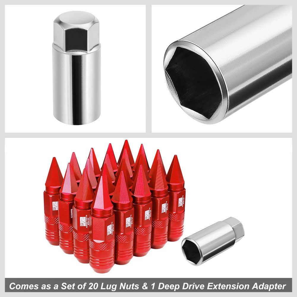 J2 20PCs Red M12x1.5 Open / Closed End Spike 81mm Tall Lug Nuts J2-LN-T7-029-15-RD