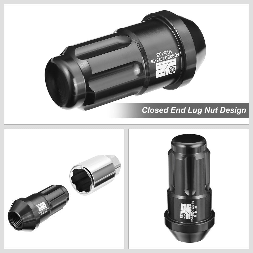 J2 20PCs Black M12x1.25 Closed End Spline Drive 50mm Tall Lug Nuts J2-LN-T7-035-125-BK