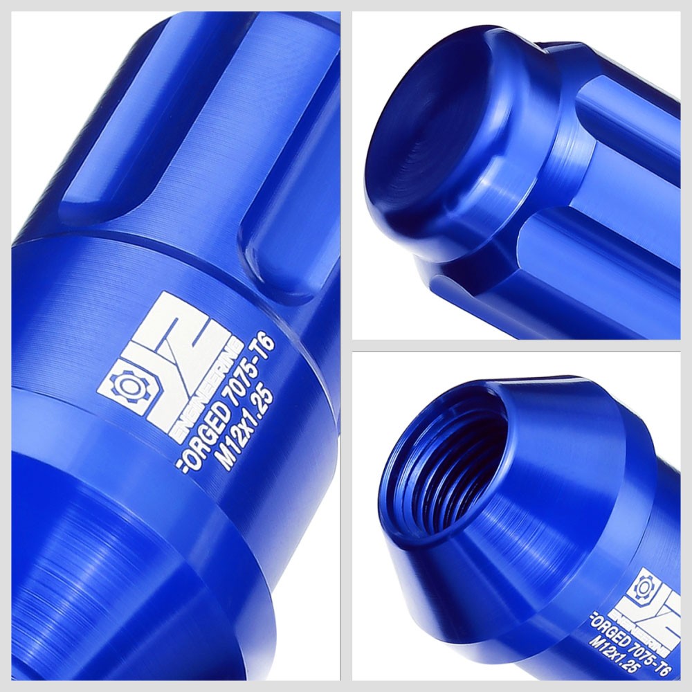 J2 20PCs Blue M12x1.25 Closed End Spline Drive 50mm Tall Lug Nuts J2-LN-T7-035-125-BL