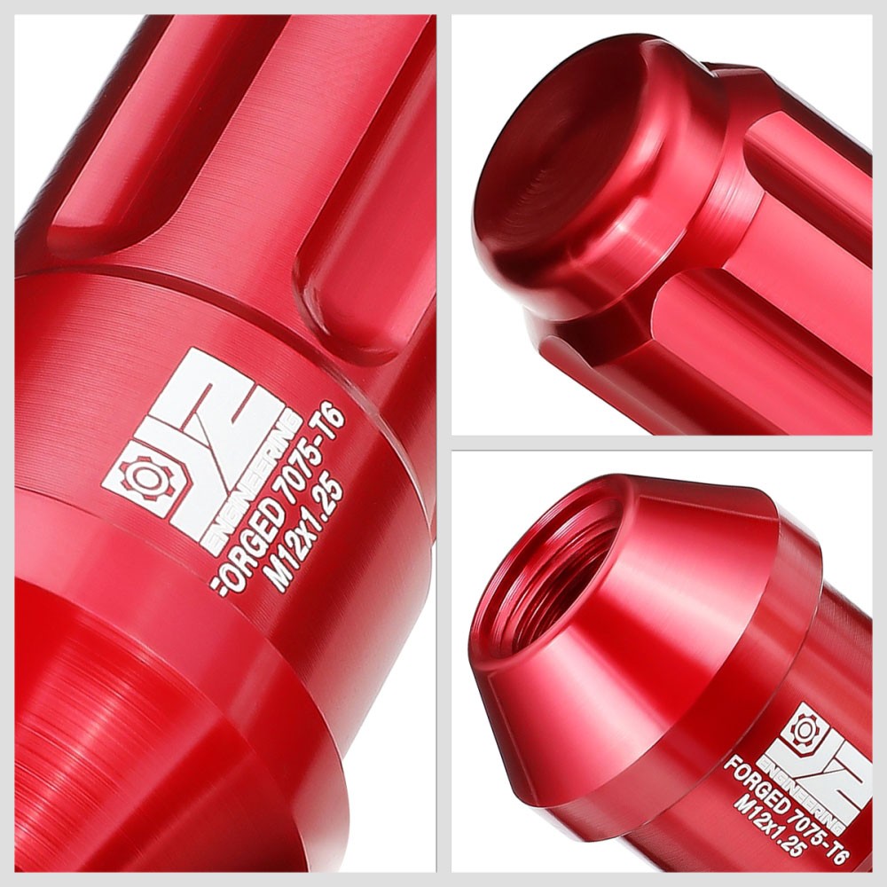 J2 20PCs Red M12x1.25 Closed End Spline Drive 50mm Tall Lug Nuts J2-LN-T7-035-125-RD