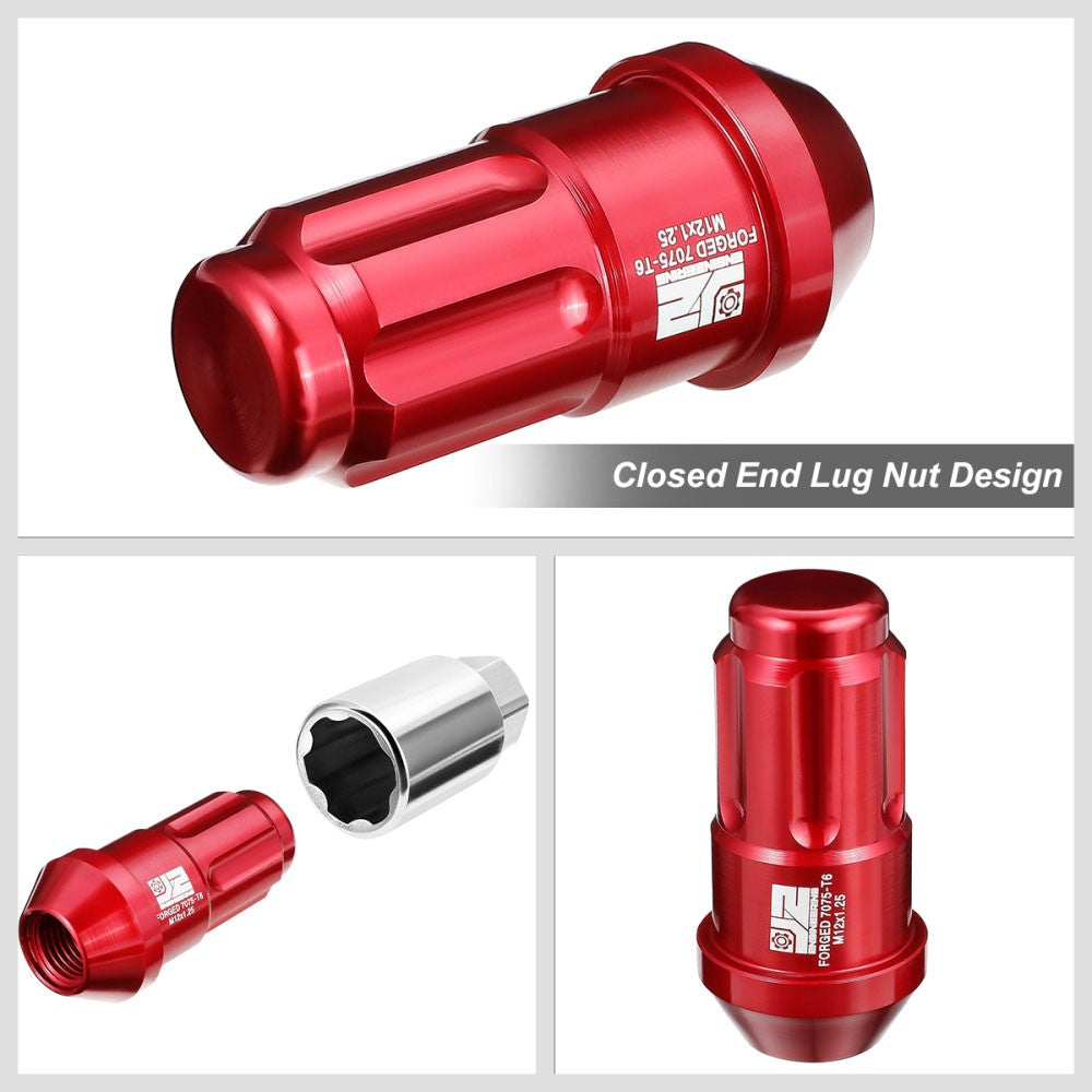 J2 20PCs Red M12x1.25 Closed End Spline Drive 50mm Tall Lug Nuts J2-LN-T7-035-125-RD