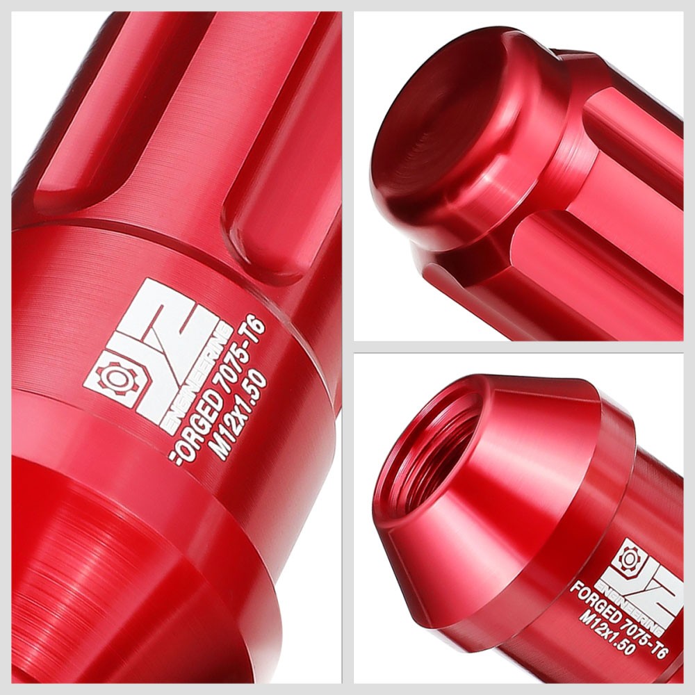 J2 20PCs Red M12x1.5 Closed End Spline Drive 50mm Tall Lug Nuts J2-LN-T7-035-15-RD