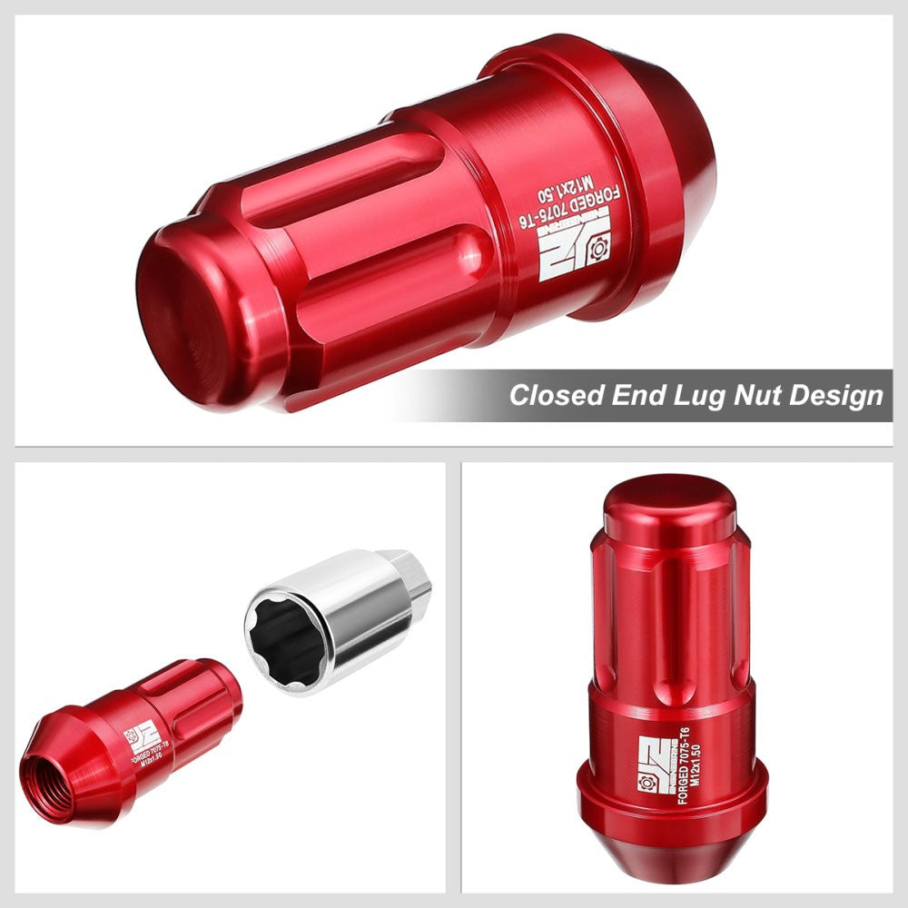 J2 20PCs Red M12x1.5 Closed End Spline Drive 50mm Tall Lug Nuts J2-LN-T7-035-15-RD