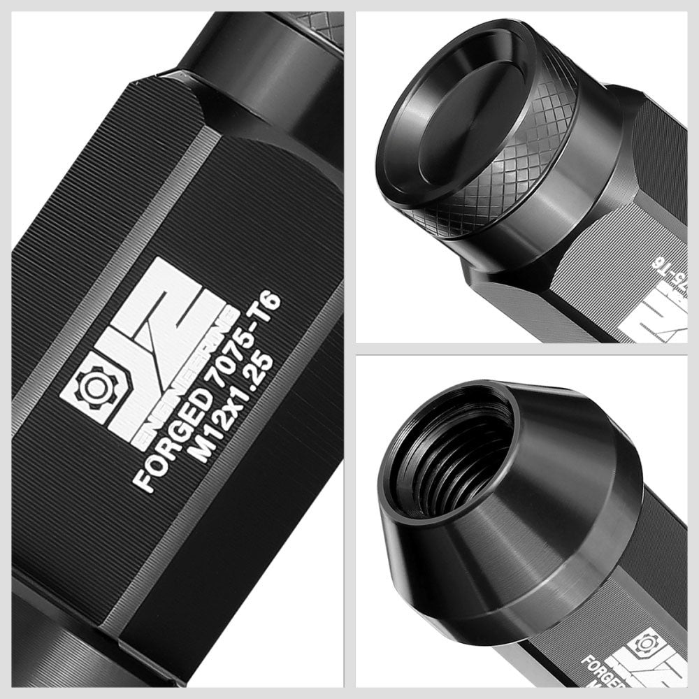 J2 20PCs Black M12x1.25 Closed End Knurled Top 50mm Tall Lug Nuts J2-LN-T7-037-125-BK