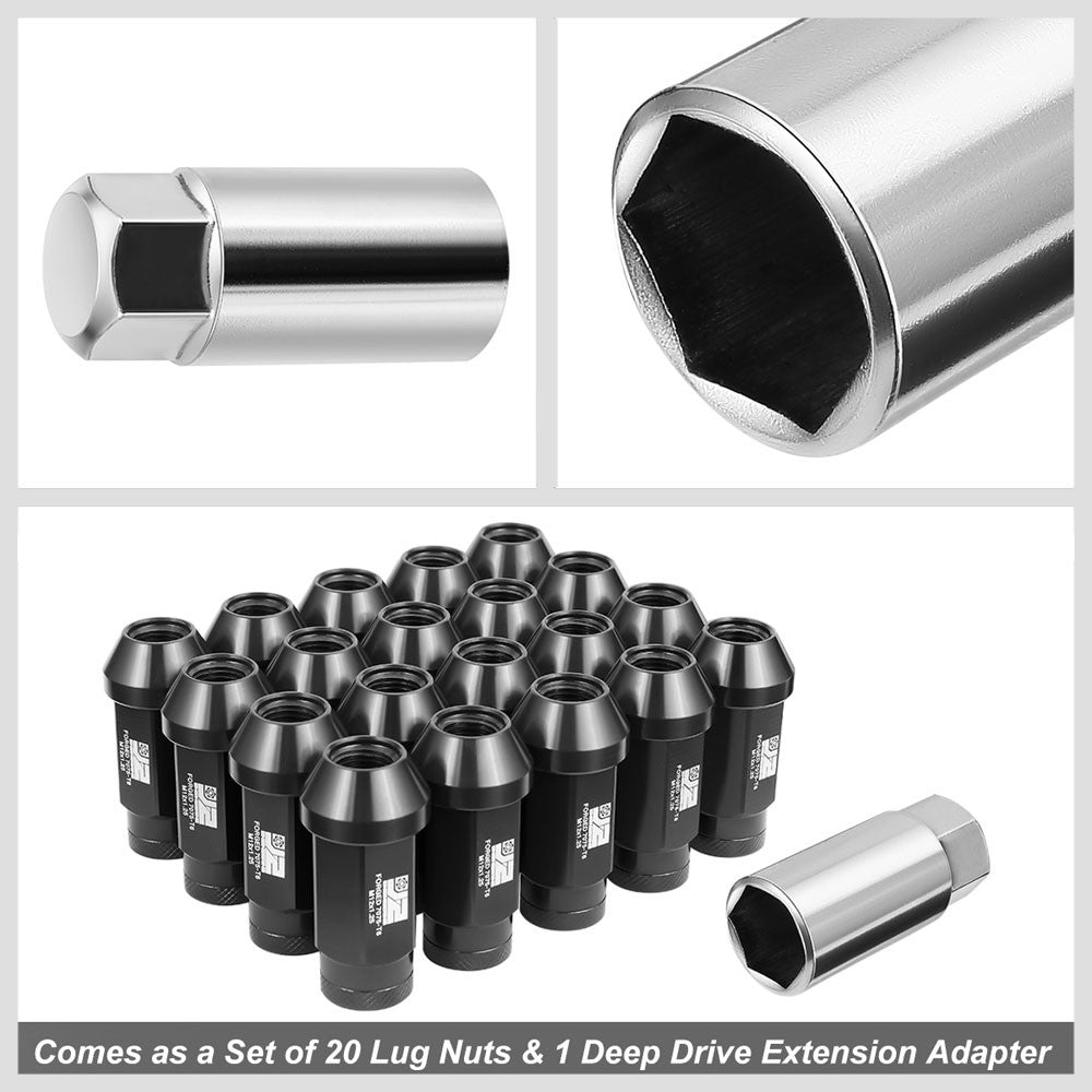 J2 20PCs Black M12x1.25 Closed End Knurled Top 50mm Tall Lug Nuts J2-LN-T7-037-125-BK