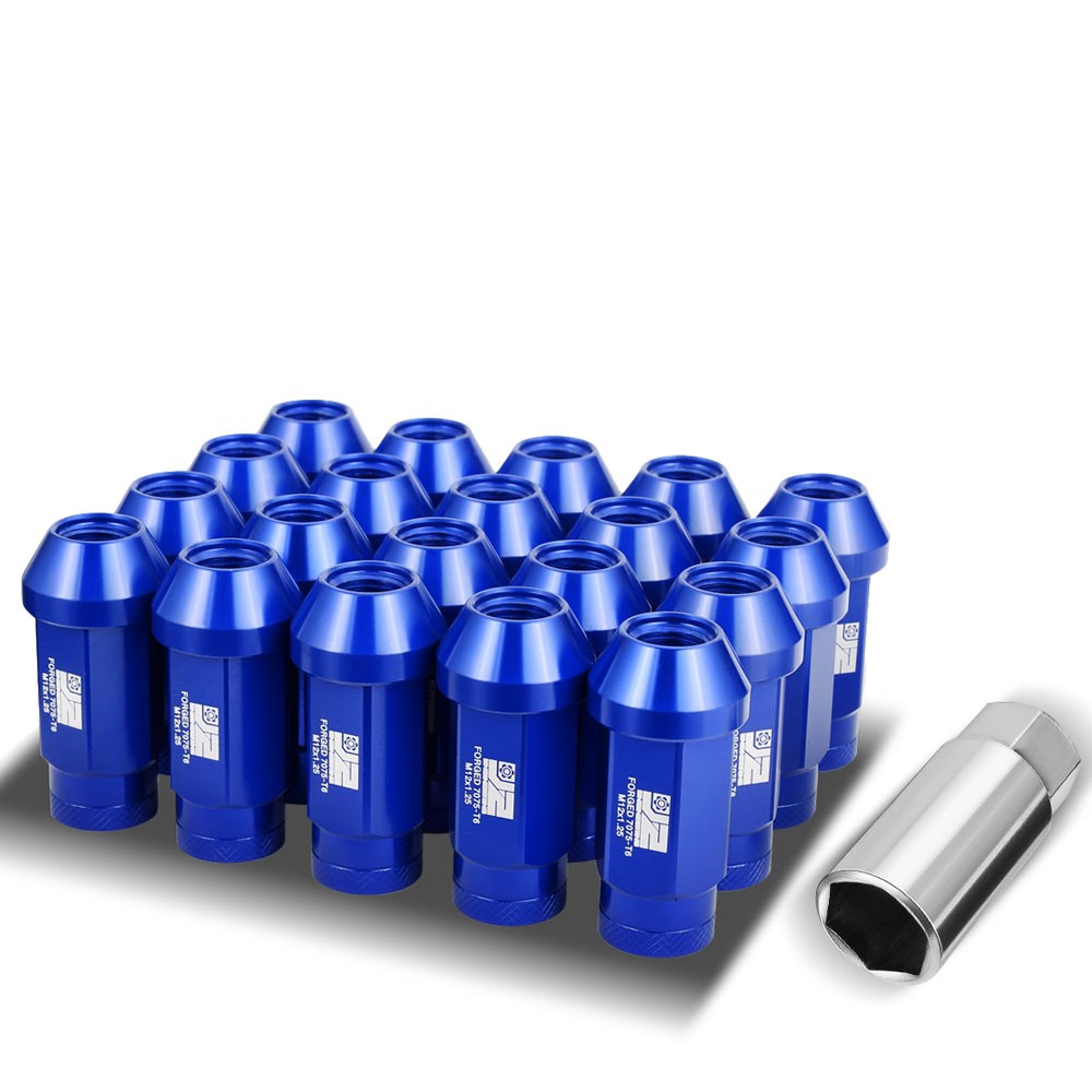 J2 20PCs Blue M12x1.25 Closed End Knurled Top 50mm Tall Lug Nuts J2-LN-T7-037-125-BL