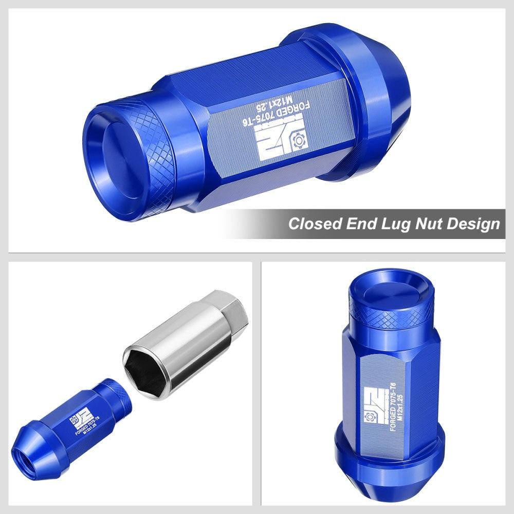 J2 20PCs Blue M12x1.25 Closed End Knurled Top 50mm Tall Lug Nuts J2-LN-T7-037-125-BL