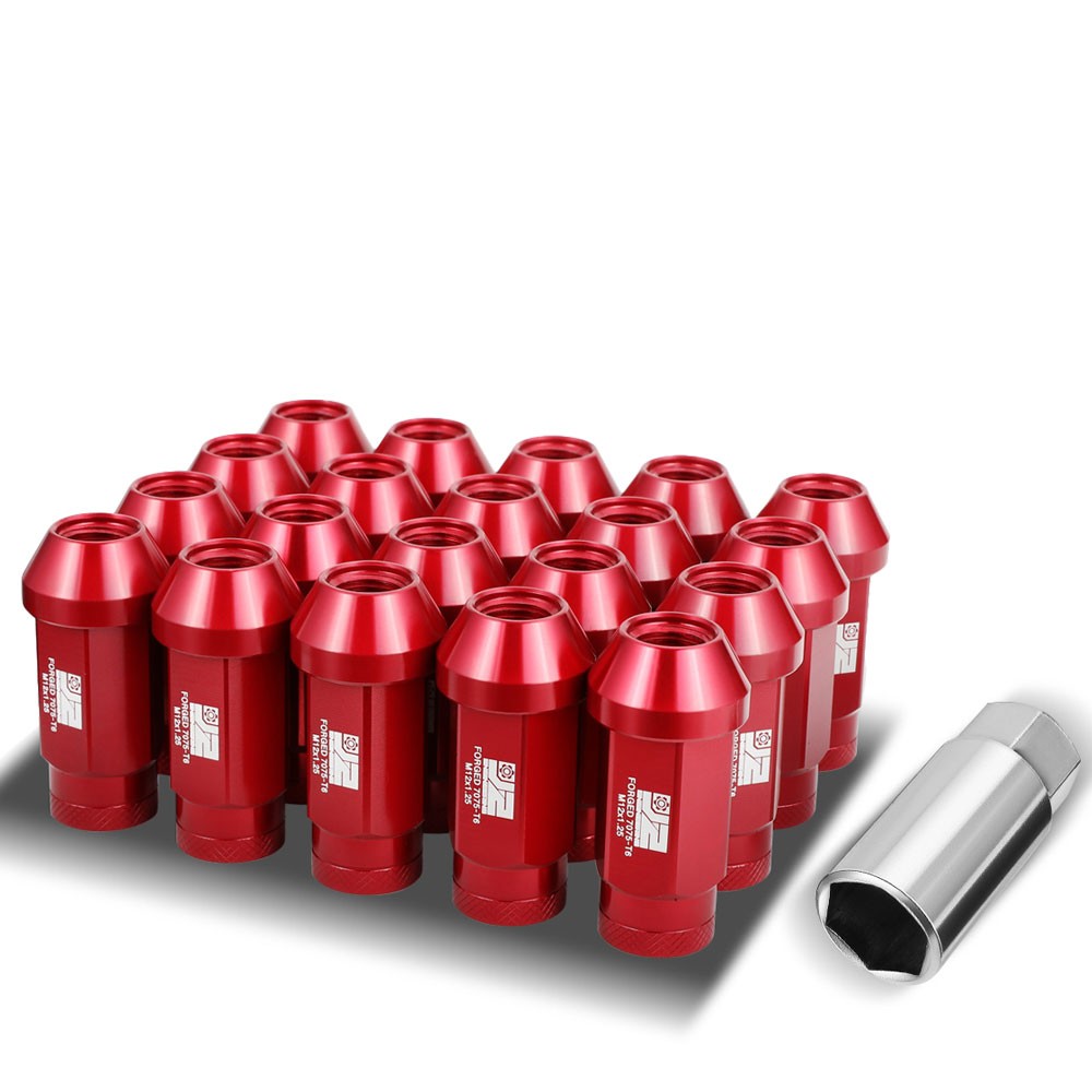 J2 20PCs Red M12x1.25 Closed End Knurled Top 50mm Tall Lug Nuts J2-LN-T7-037-125-RD