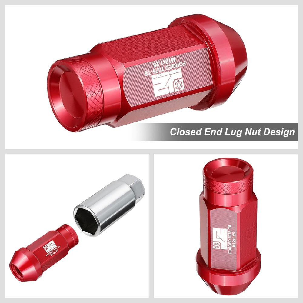 J2 20PCs Red M12x1.25 Closed End Knurled Top 50mm Tall Lug Nuts J2-LN-T7-037-125-RD