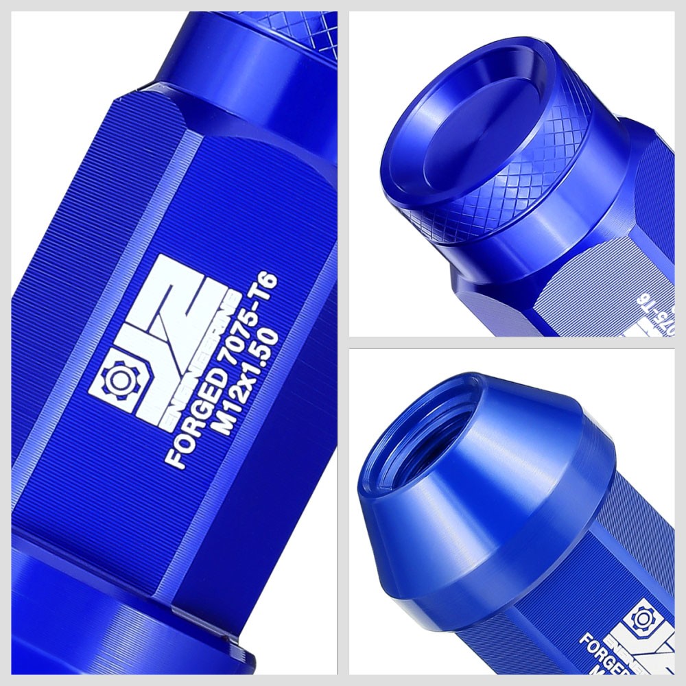 J2 20PCs Blue M12x1.5 Closed End Knurled Top 50mm Tall Lug Nuts J2-LN-T7-037-15-BL