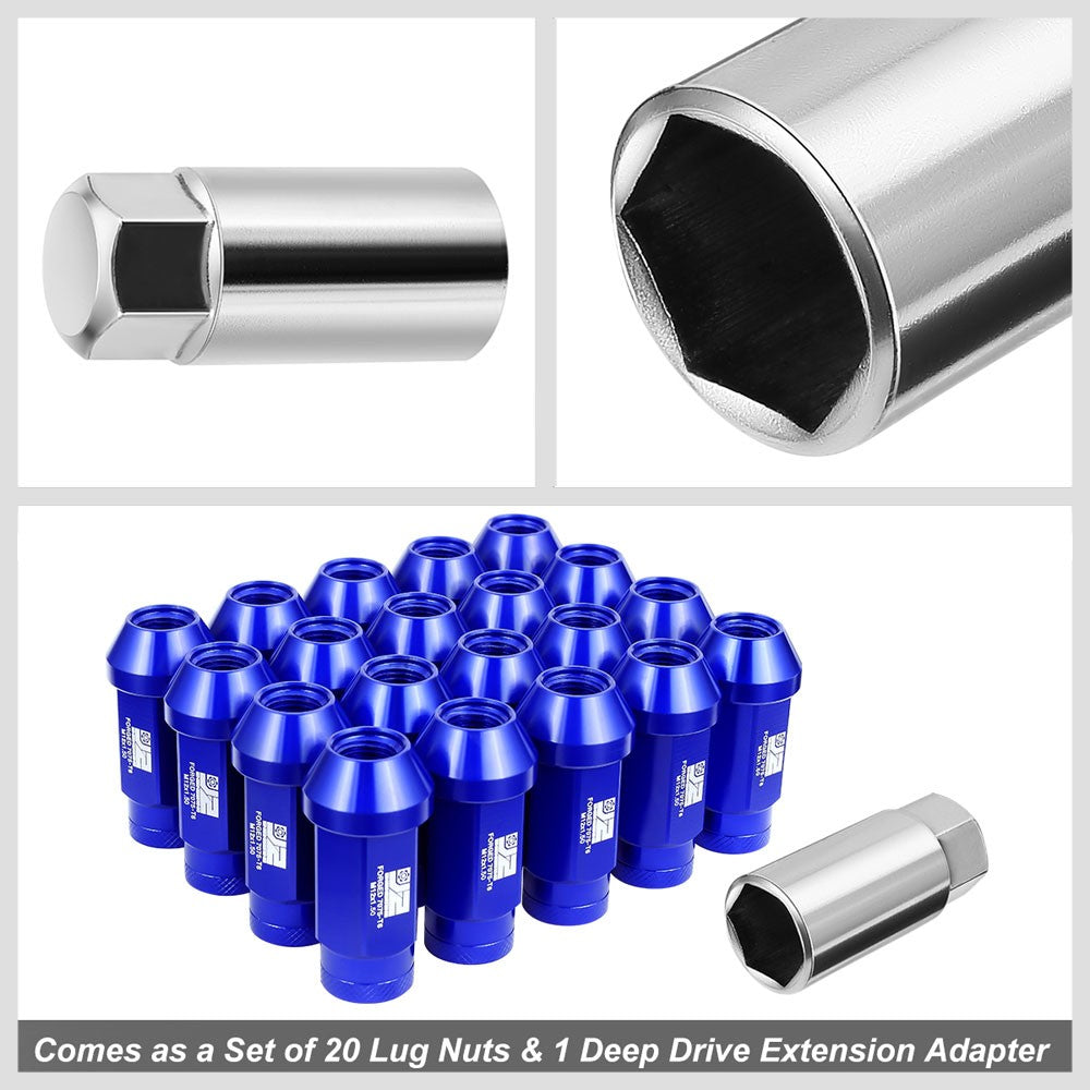 J2 20PCs Blue M12x1.5 Closed End Knurled Top 50mm Tall Lug Nuts J2-LN-T7-037-15-BL