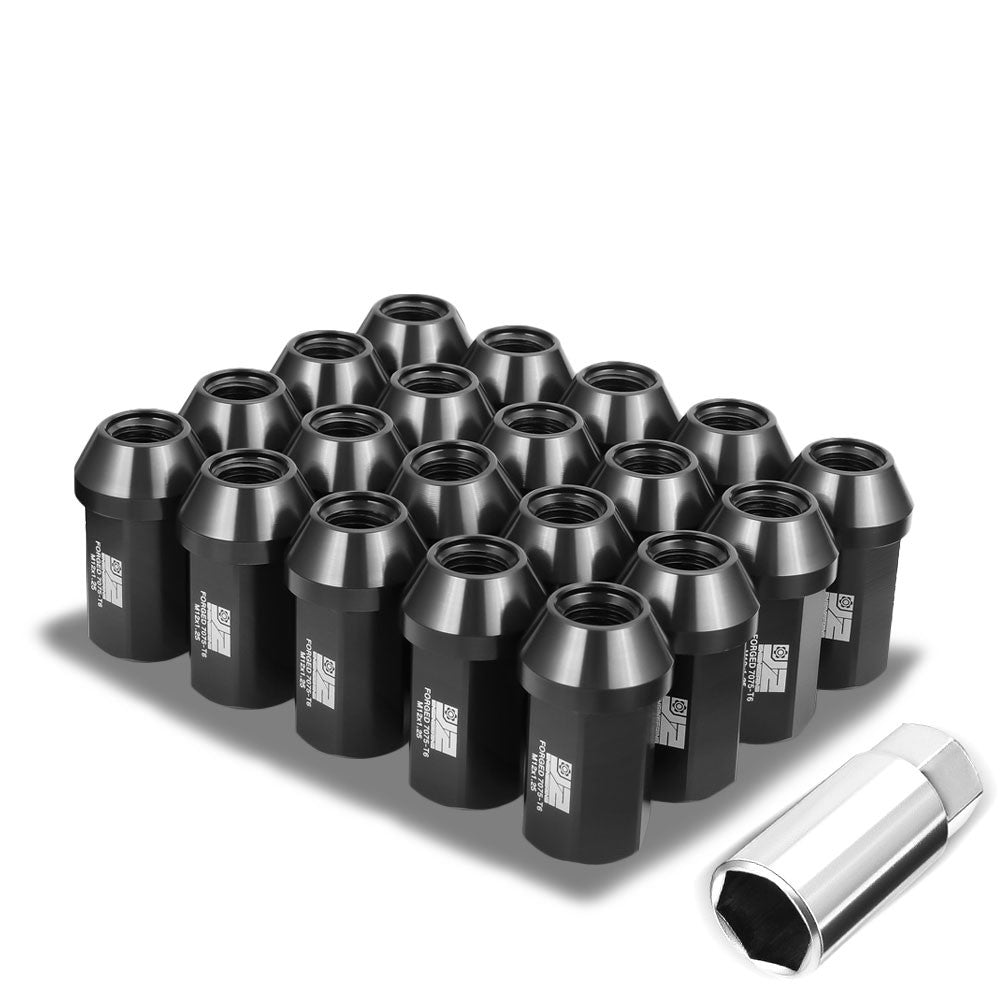 J2 20PCs Black M12x1.25 Closed End 25MM OD/42MM Tall Lug Nuts J2-LN-T7-038-125-BK