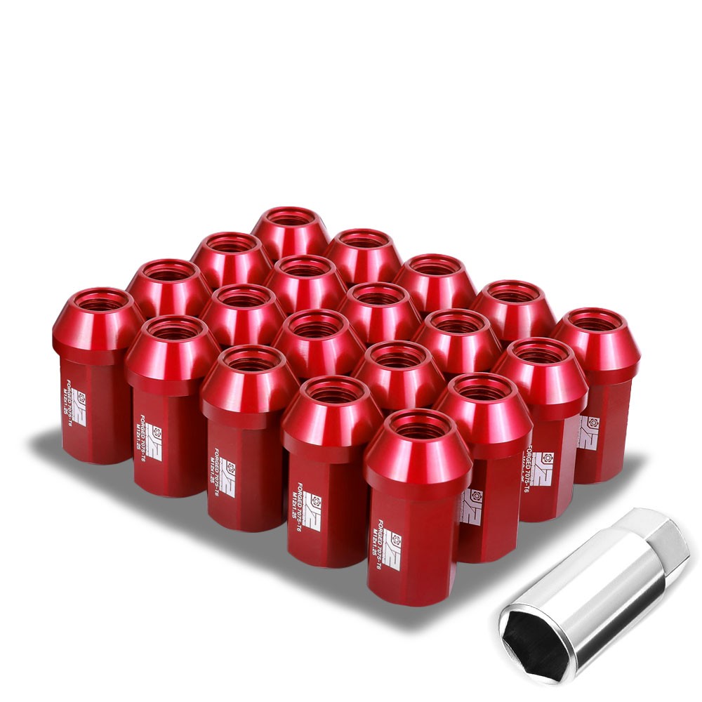 J2 20PCs Red M12x1.25 Closed End 25MM OD/42MM Tall Lug Nuts J2-LN-T7-038-125-RD