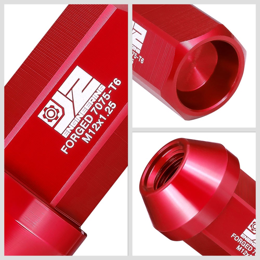 J2 20PCs Red M12x1.25 Closed End 25MM OD/42MM Tall Lug Nuts J2-LN-T7-038-125-RD