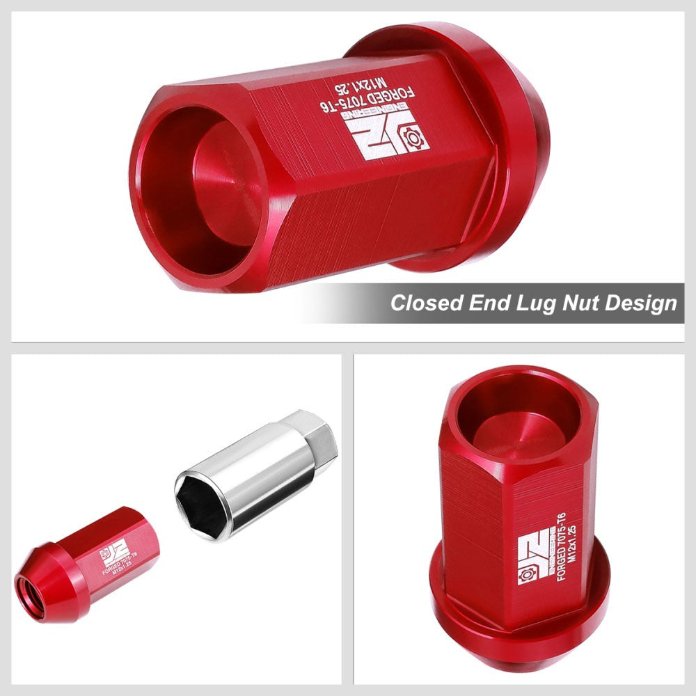 J2 20PCs Red M12x1.25 Closed End 25MM OD/42MM Tall Lug Nuts J2-LN-T7-038-125-RD