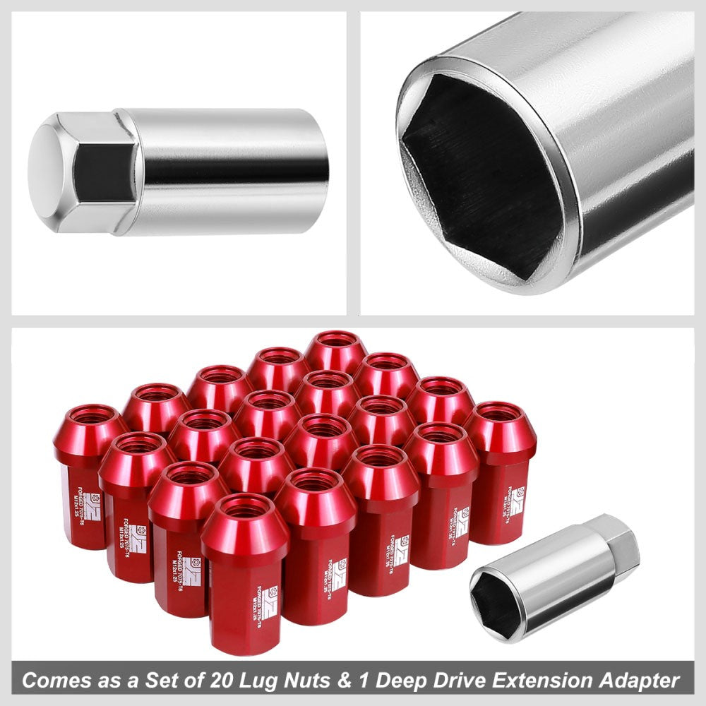 J2 20PCs Red M12x1.25 Closed End 25MM OD/42MM Tall Lug Nuts J2-LN-T7-038-125-RD