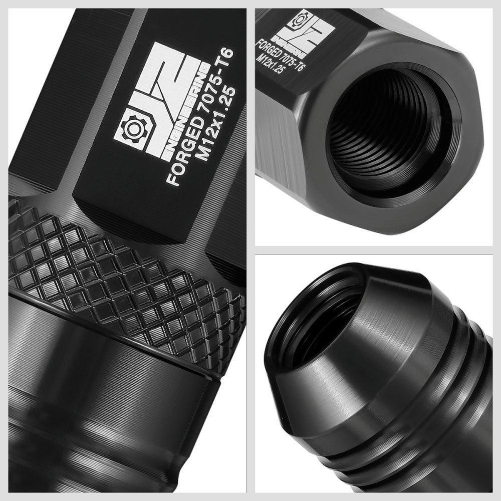 J2 20PCs Black M12x1.25 Open End 21MM OD/50MM Tall Lug Nuts J2-LN-T7-040-125-BK