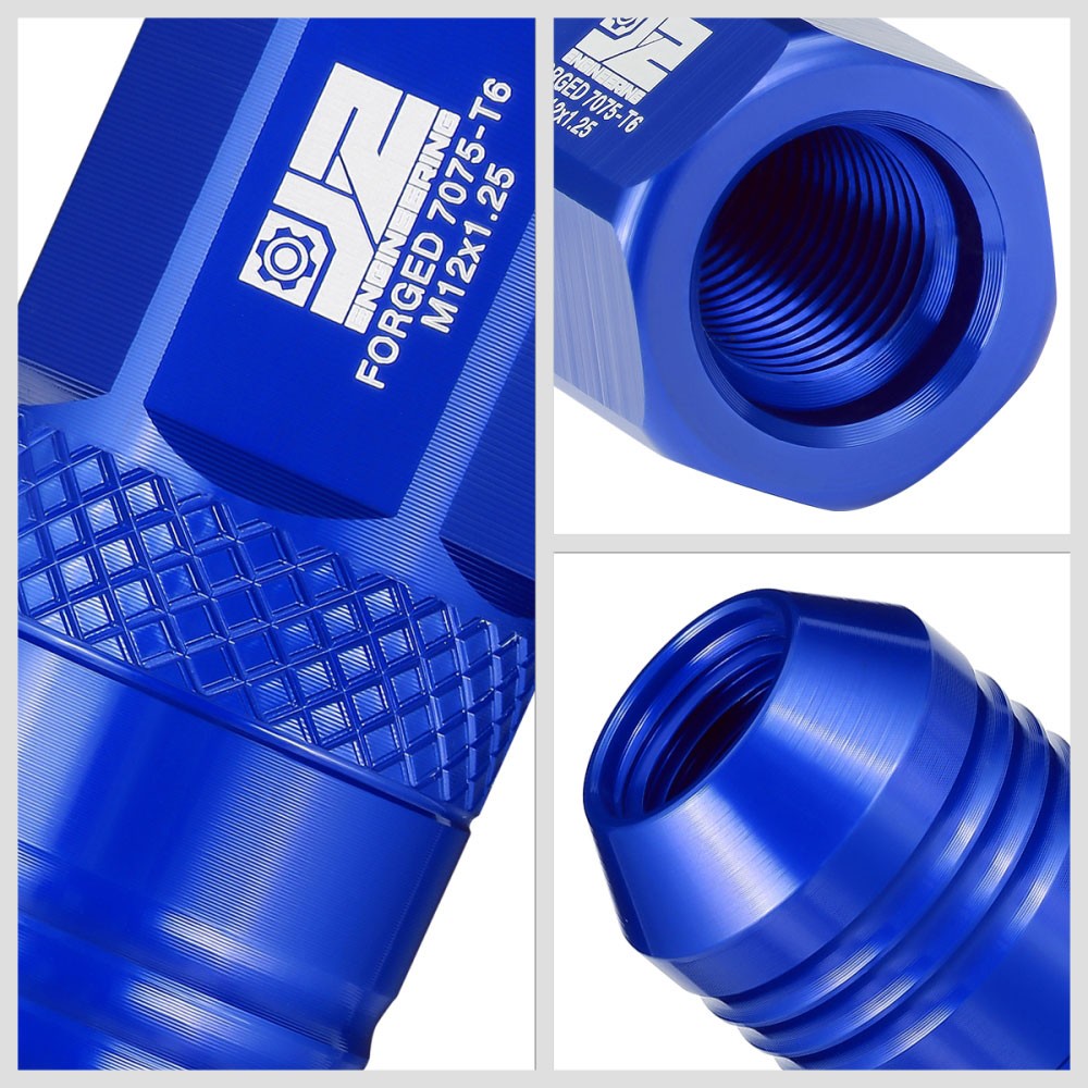 J2 20PCs Blue M12x1.25 Open End 21MM OD/50MM Tall Lug Nuts J2-LN-T7-040-125-BL