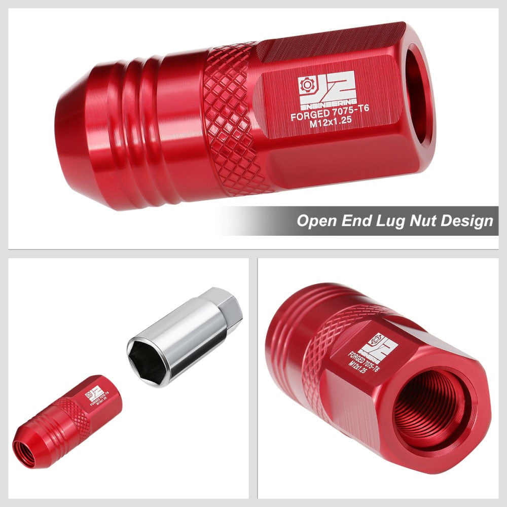 J2 20PCs Red M12x1.25 Open End 21MM OD/50MM Tall Lug Nuts J2-LN-T7-040-125-RD
